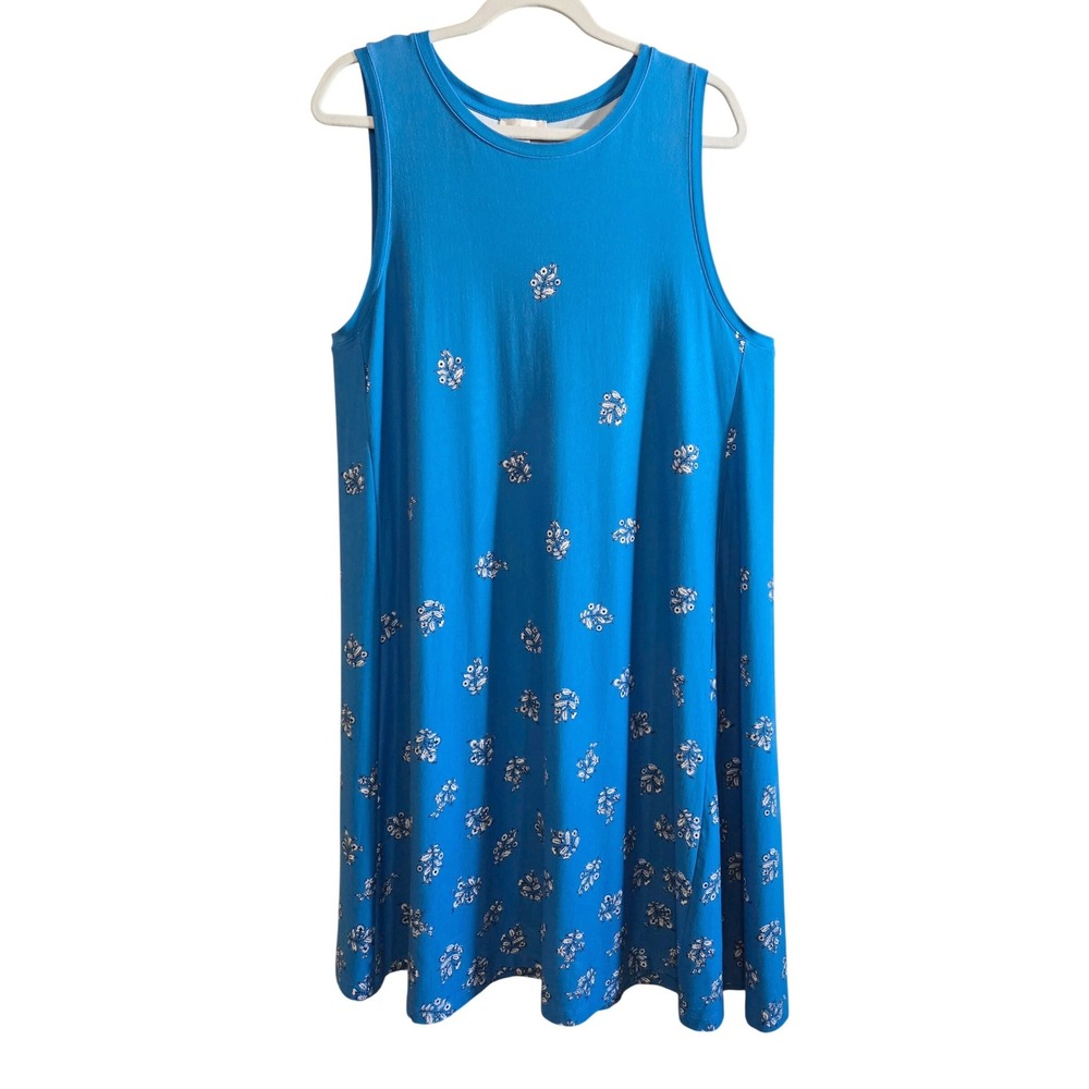 Blue Floral Sleeveless Swing Dress Loft Outlet Women's XL Rayon Spandex Stretch